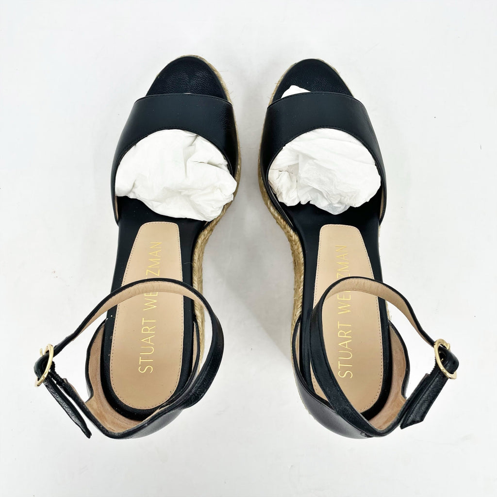 Stuart Weitzman Womens Nudistcurve Espadrille Wedge Sandals Size 10.5B Black NIB