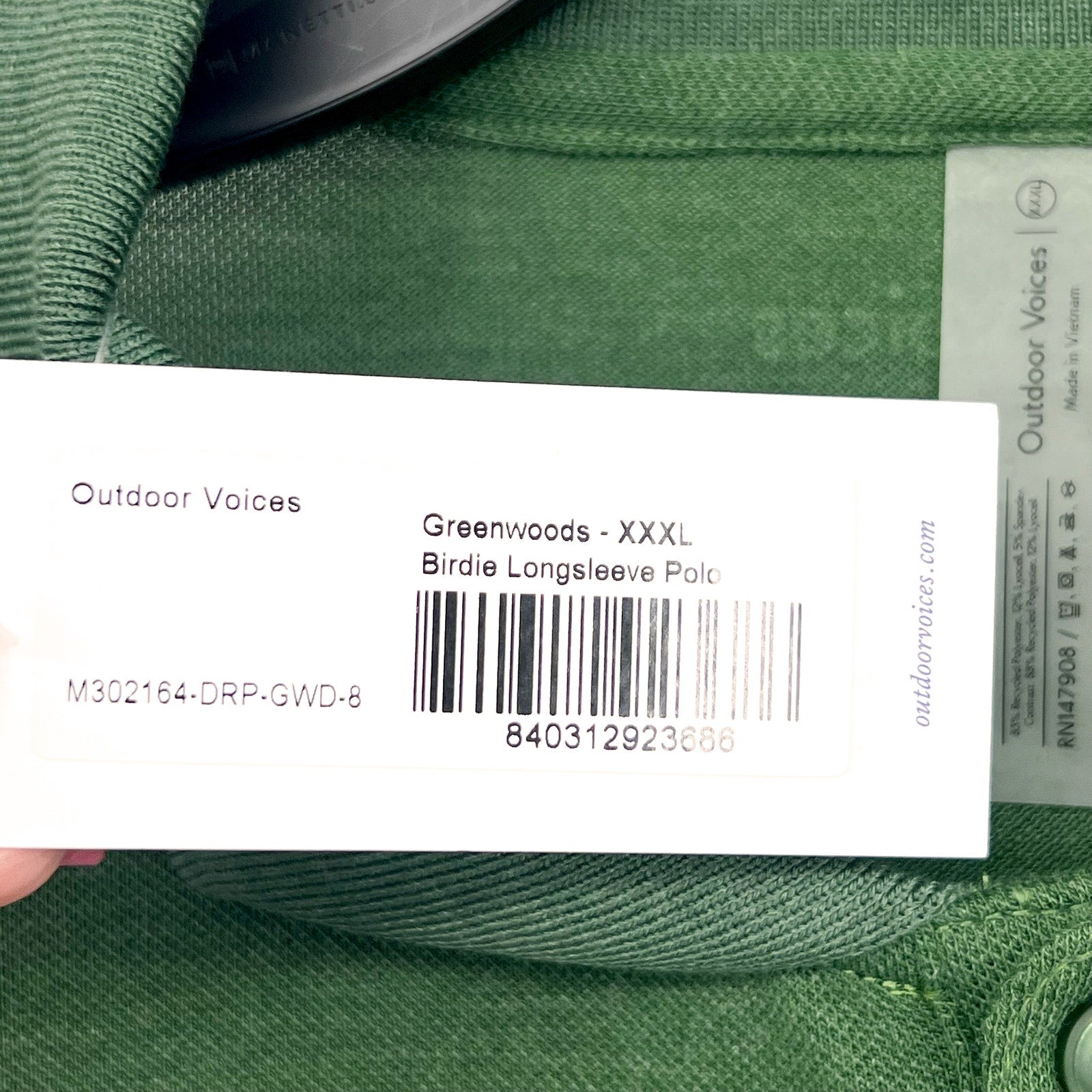OUTDOOR VOICES Men's Birdie Long Sleeve Polo Shirt 3XL Greenwoods DriRELEASE NWT