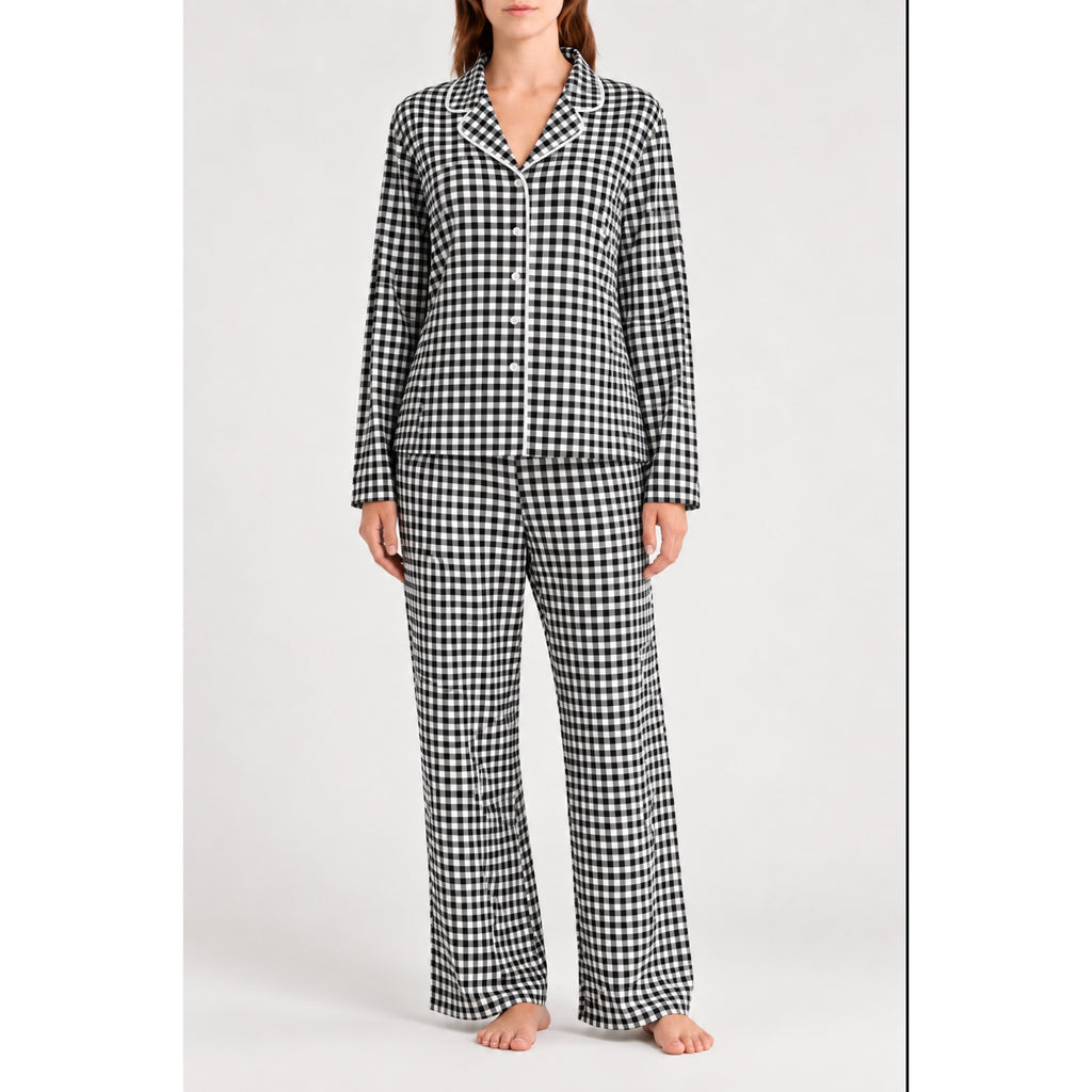 HONEYDEW Womens All American Long Sleeve Top Pants Pajamas Large Black White NWT