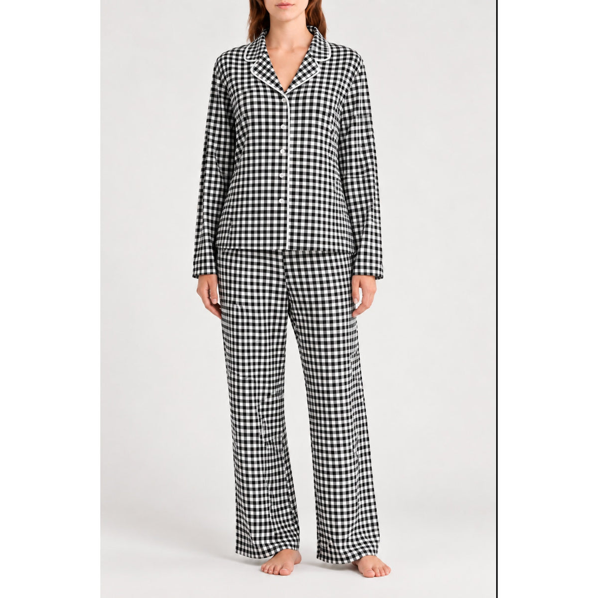 HONEYDEW Womens All American Long Sleeve Top Pants Pajamas Large Black White NWT
