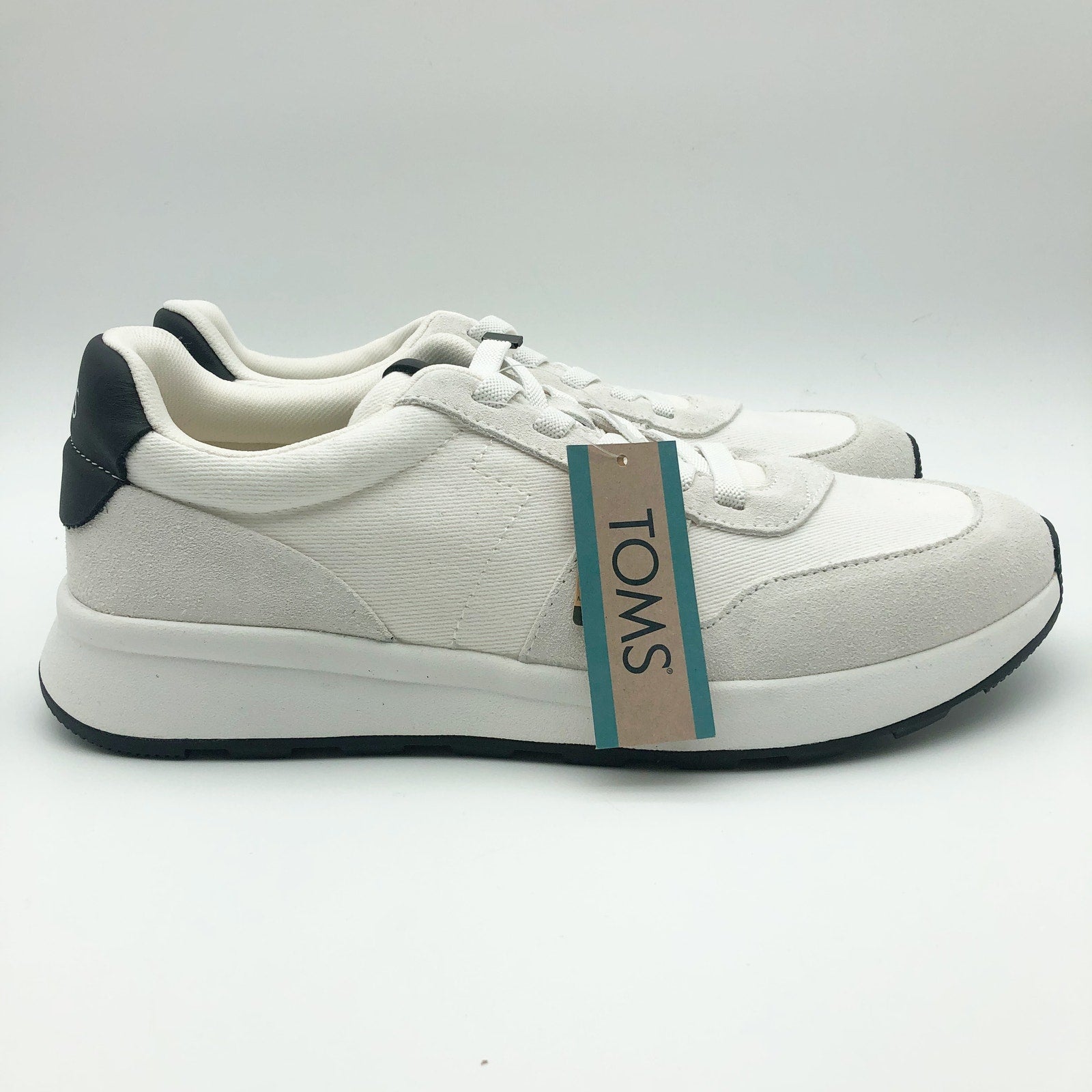 Toms Mens TRVL LITE Retro Runner Casual Sneaker Size 8.5 White Suede Twill NIB