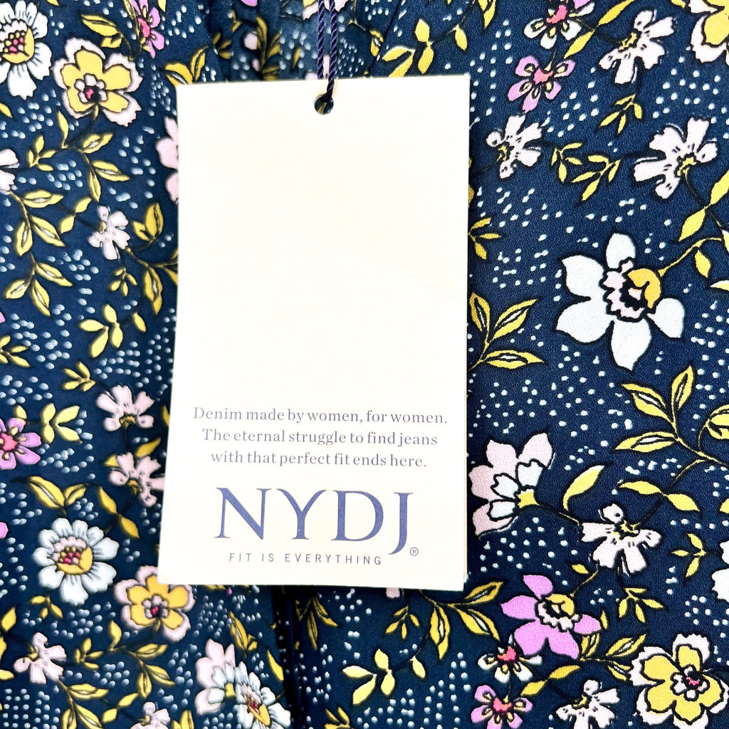 NYDJ Womens Sleeveless Blouse Top Large Marisol Blue Floral Print Split Neck NWT