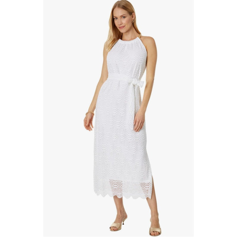 LILLY PULITZER Bingham Lace Midi Dress XS Resort White Scalloped Shell NWT