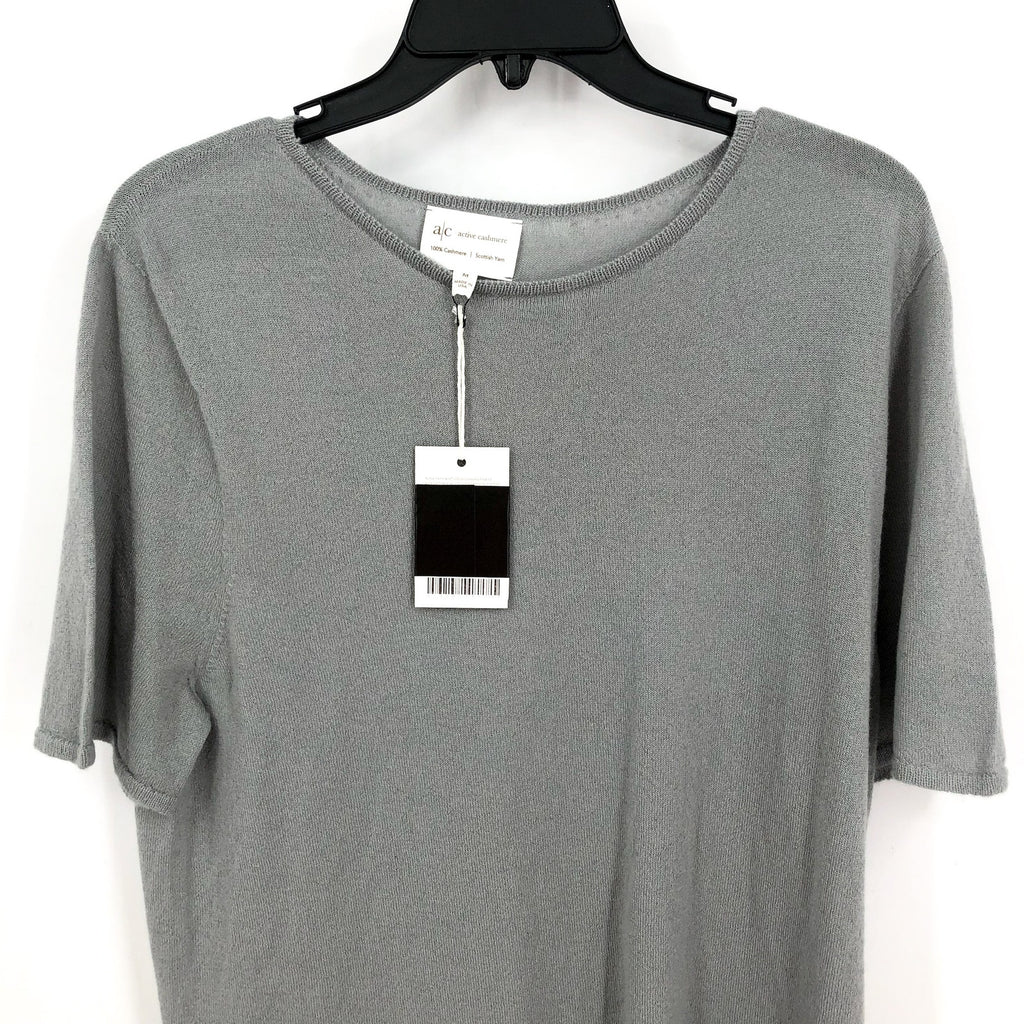 ACTIVE CASHMERE Men's Fine Cashmere T-Shirt Medium Light Grey Short Sleeve NWT