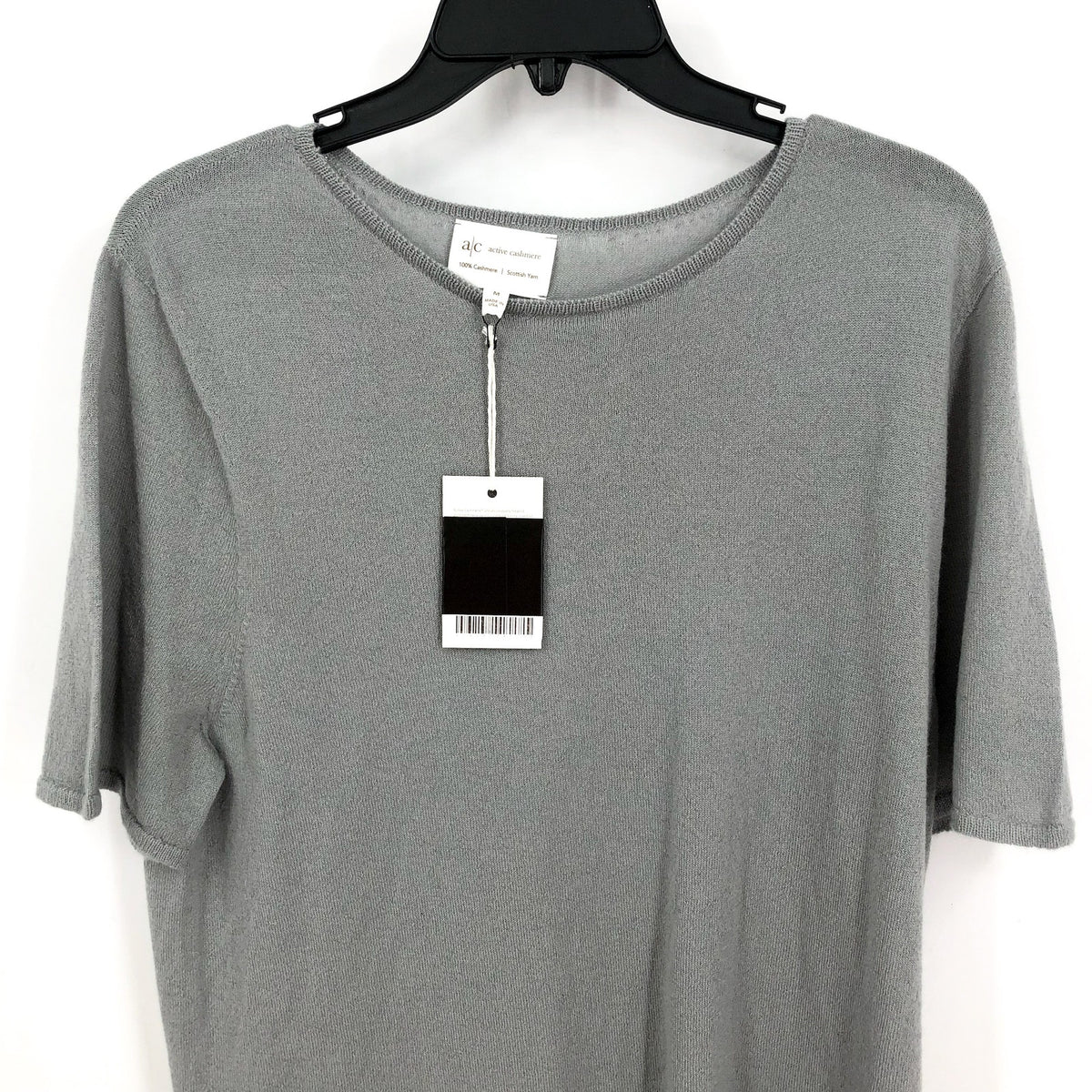 ACTIVE CASHMERE Men's Fine Cashmere T-Shirt Medium Light Grey Short Sleeve NWT