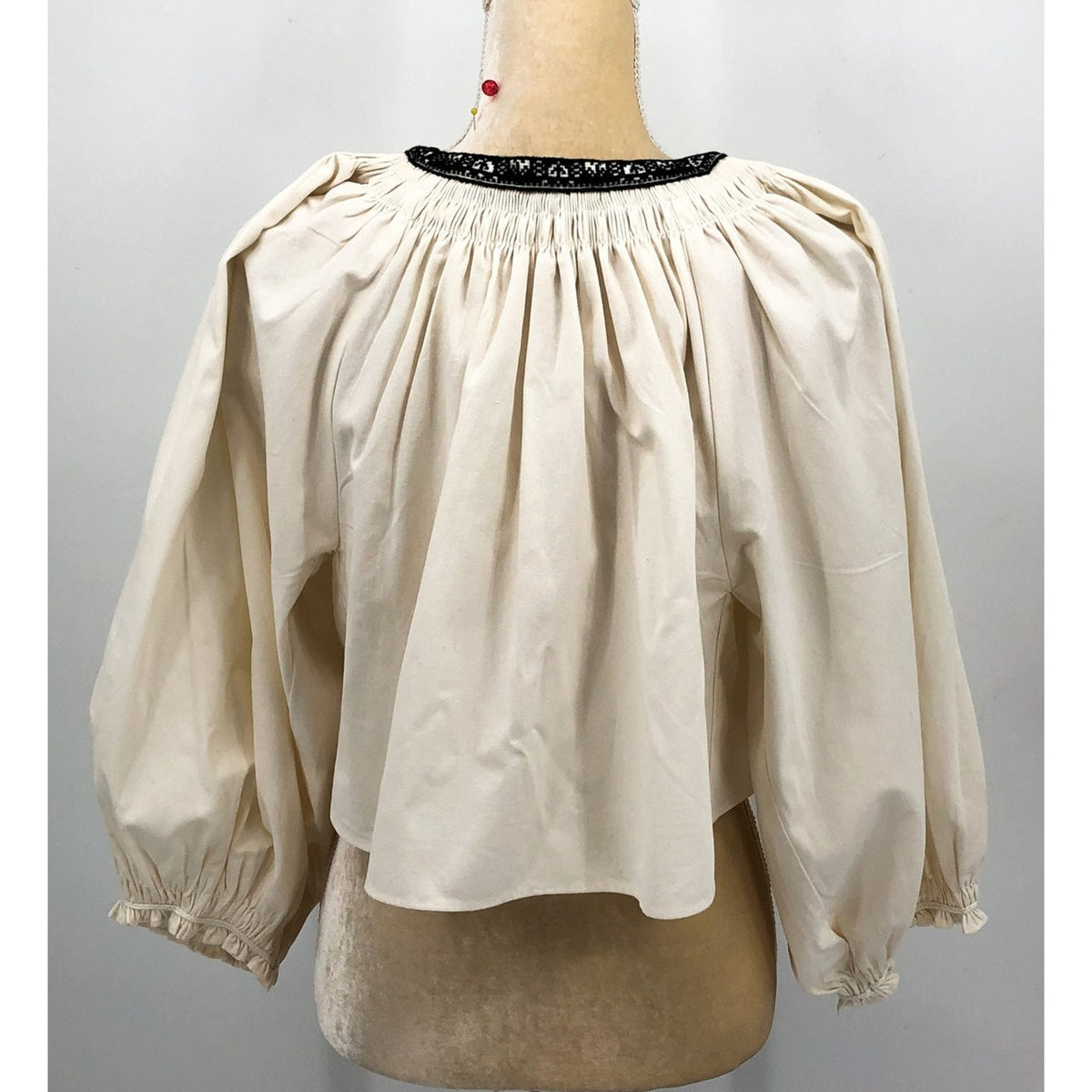 RE/DONE Victorian Cut Off Blouse Medium Vintage Ivory Balloon Sleeve Ruffle NWT