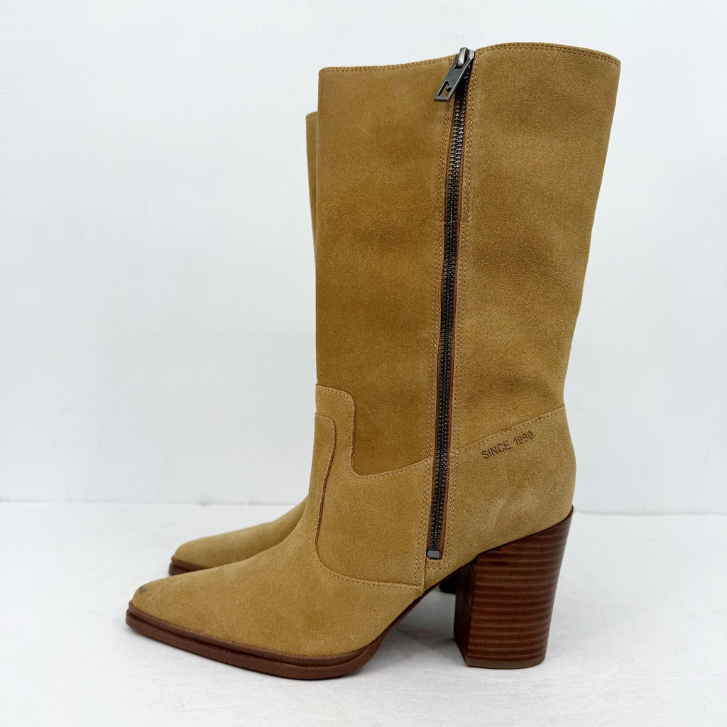 Franco Sarto Women Jaxon Mid Calf Boots Size 7 M Brown Suede Pointed Toe NWOB