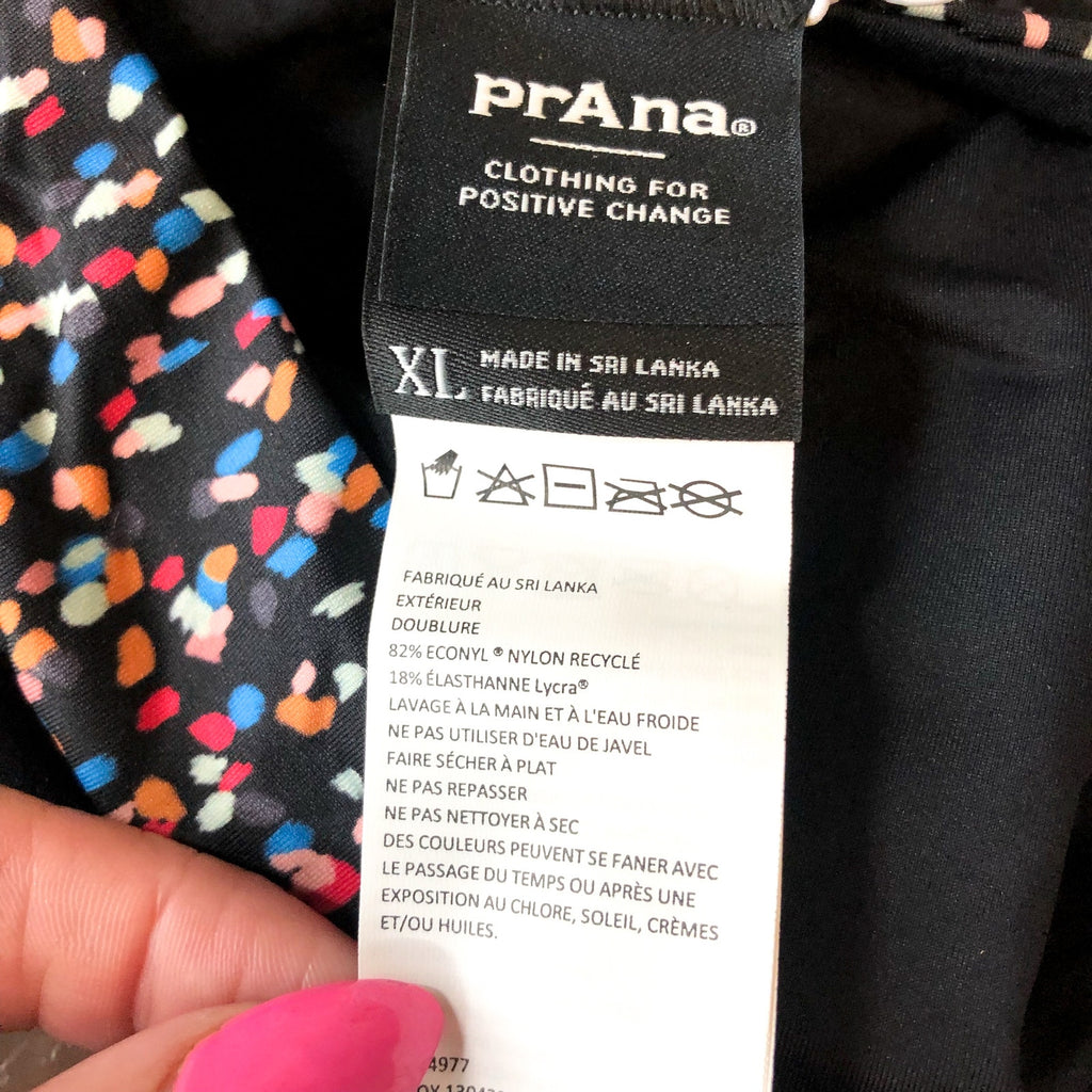 PRANA Womens Elina Reversible Swim Bottom XL US 16 Black Alotta Dots UPF 50+ NWT