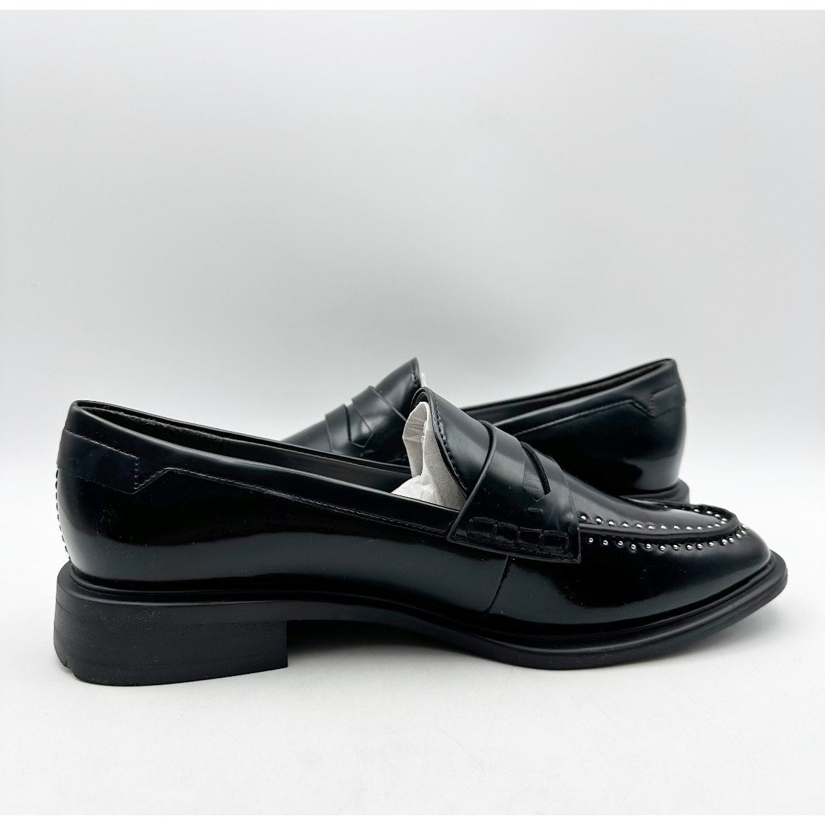 Franco Sarto Womens Eden Studded Loafers Size 8 M EU 38.5 Black Slip On NWOB
