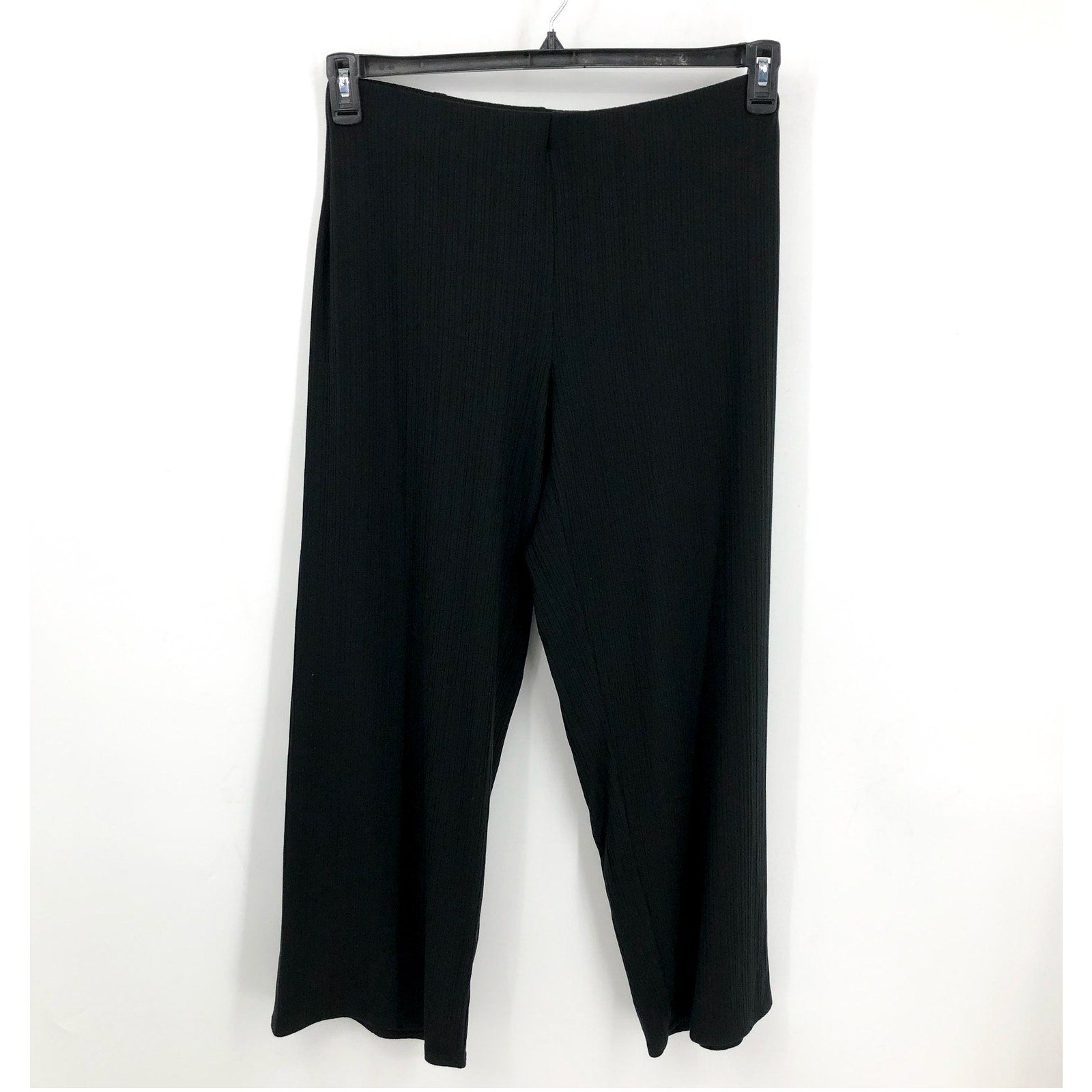EILEEN FISHER Womens Wide-Leg Pants Medium Black Pull-On Texture Stretch Rib NWT
