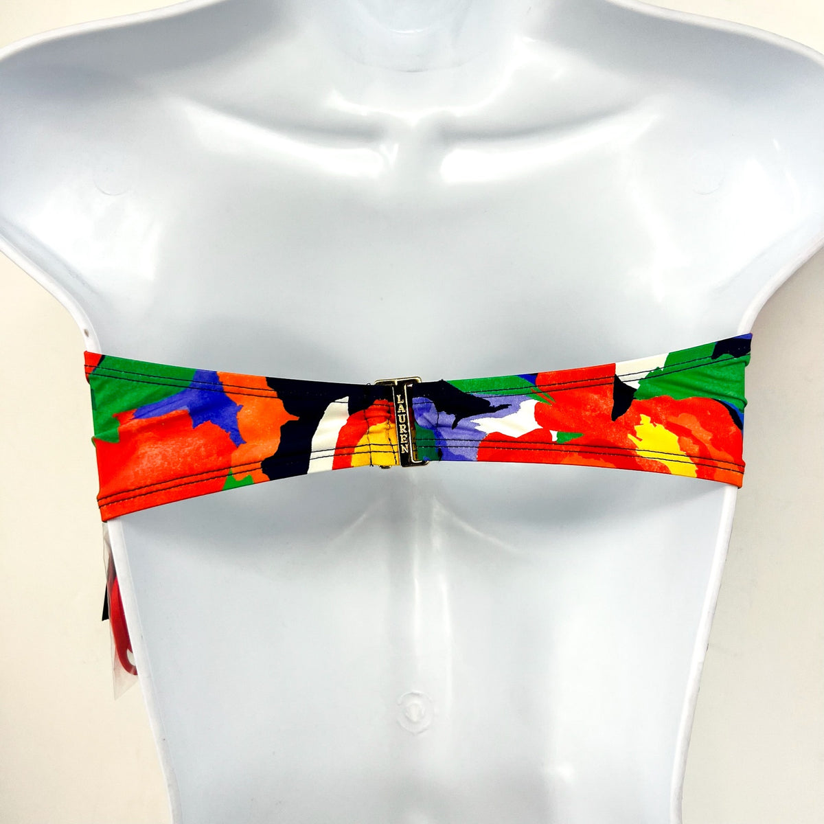 LAUREN RALPH LAUREN Floral V Wire Bandeau Bikini Top SZ 14 Red Blue Abstract NWT