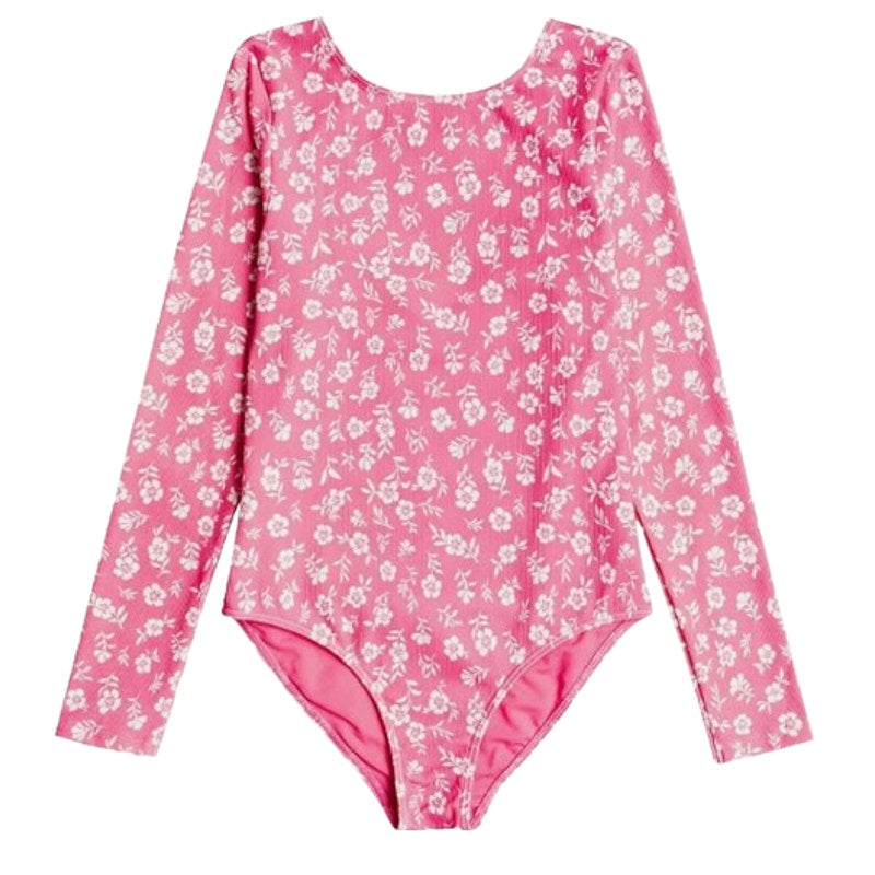ROXY Girls Splendid Dream Long Sleeve One Piece Swimsuit Large Pink Floral NWT