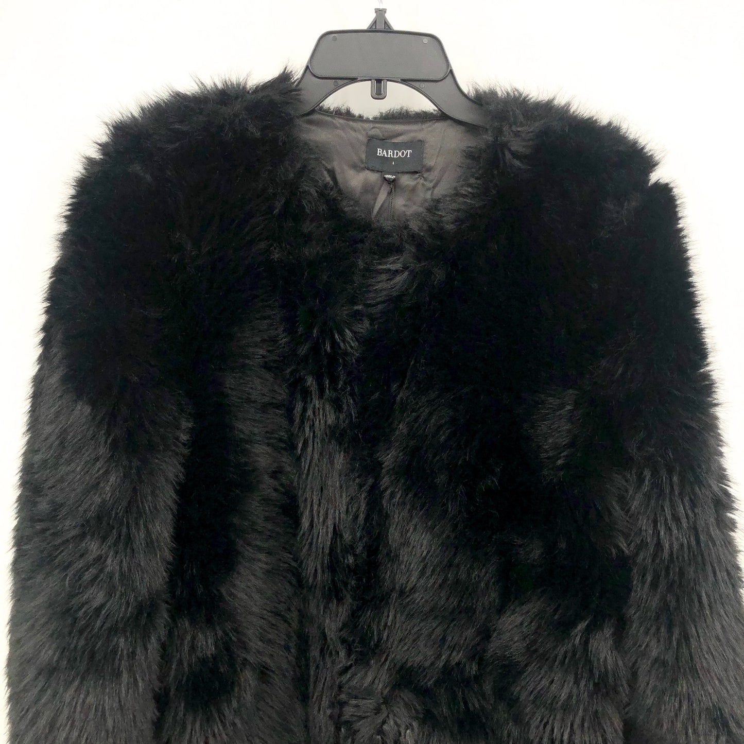 BARDOT Women's Logan Faux Fur Coat Jacket Large Black Long Sleeve NWT