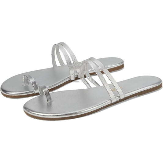 TKEES Womens Leah Flat Sandals US 5 EU 36 Silver Slip On NWOB