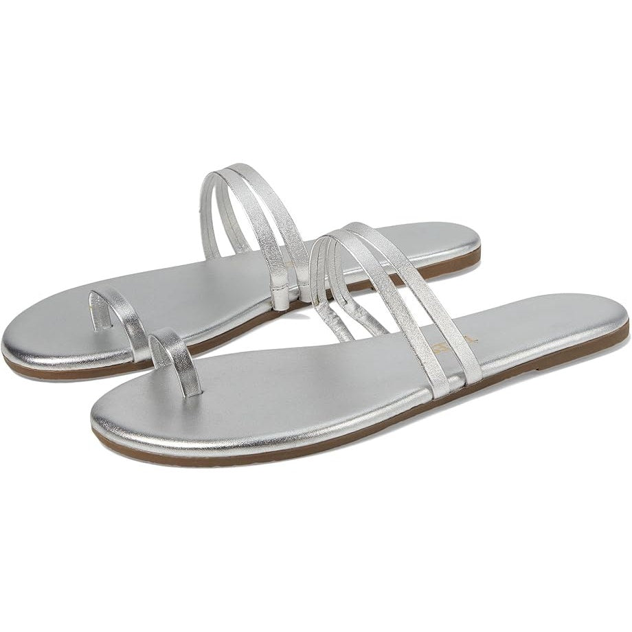 TKEES Womens Leah Slide Sandals Size 5 EU 36 Silver Slip On Flat NWOB