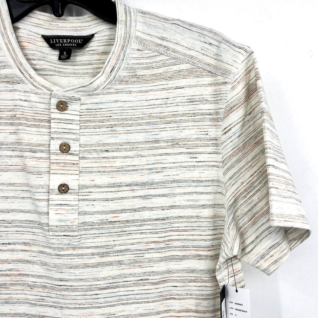 LIVERPOOL Men's Short Sleeve Henley Top Small Cream Space Dyed NWT