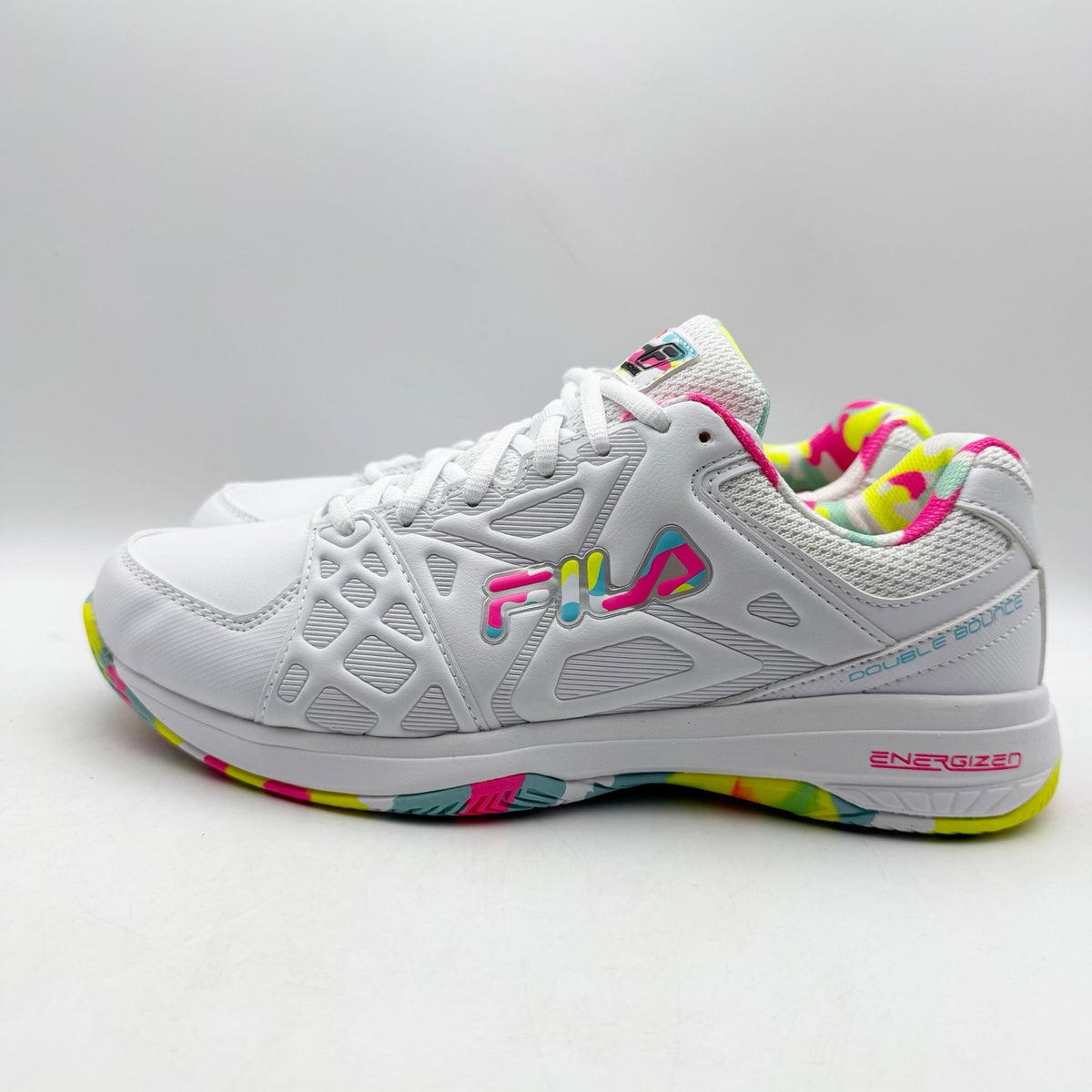 FILA Womens Double Bounce 3 Pickleball Athletic Shoes Size 11 White Neon NWOB