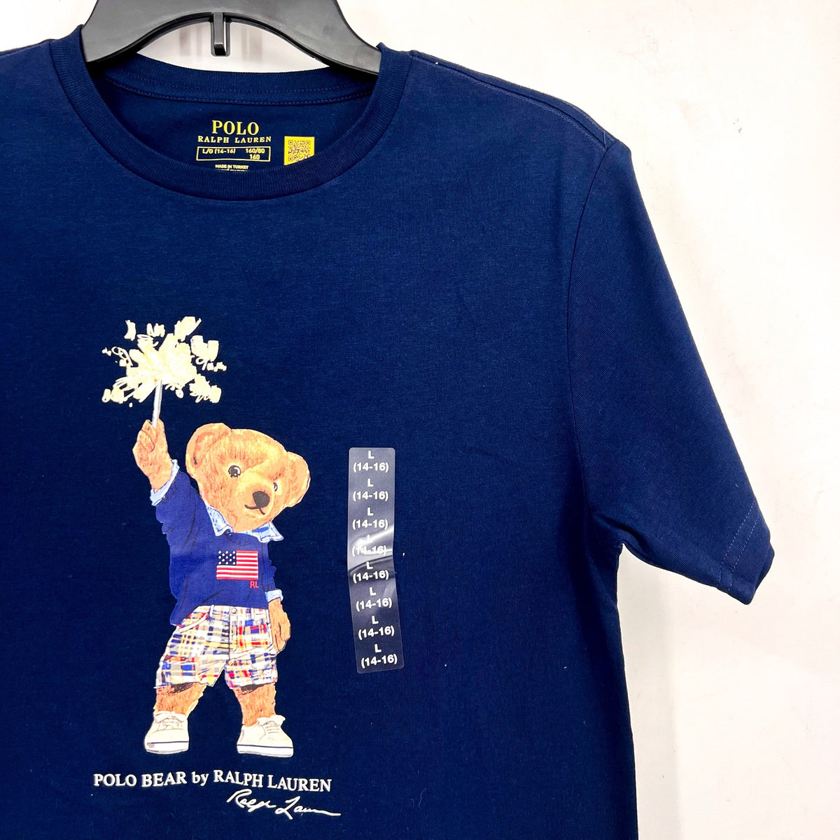 POLO RALPH LAUREN Sparkle Polo Bear T-Shirt Youth Large Navy Blue NWT