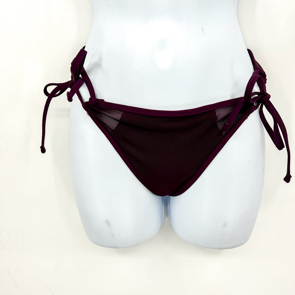BECCA Women's Muse Mesh-Inset Side-Tie Bikini Bottoms XS Purple Aubergine NWT