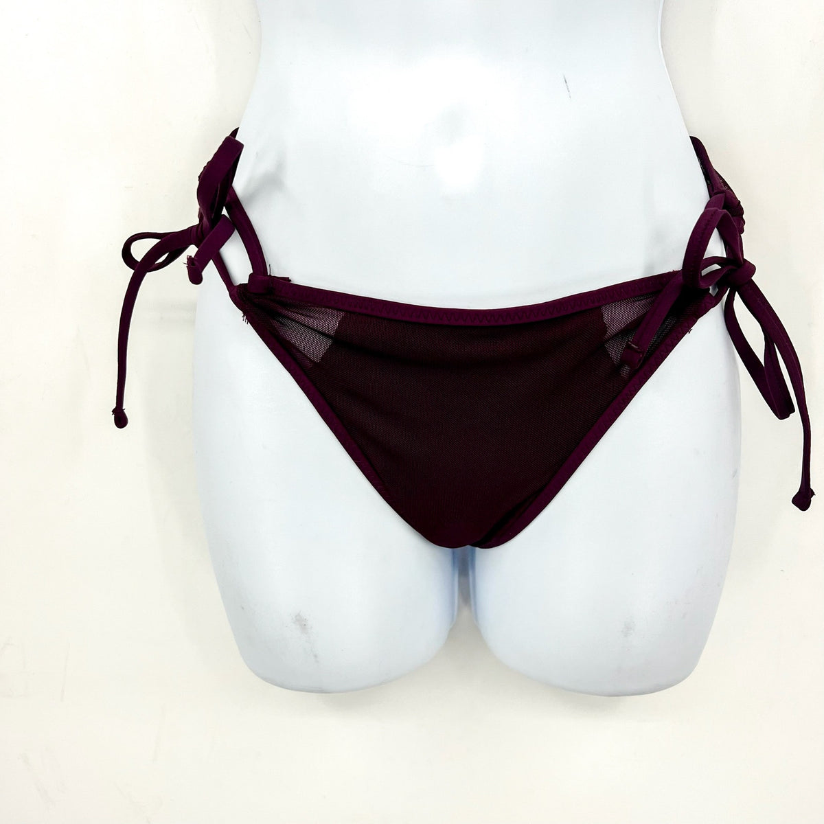 BECCA Women's Muse Mesh-Inset Side-Tie Bikini Bottoms XS Purple Aubergine NWT