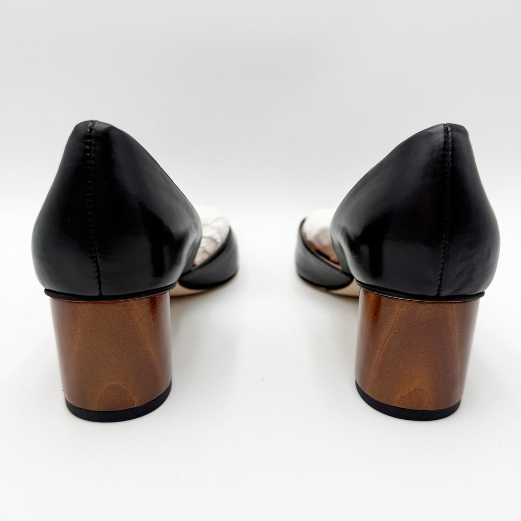 Franco Sarto Womens Rita Pumps Size 6 M EU 36 Black Leather Wood Heel NIB