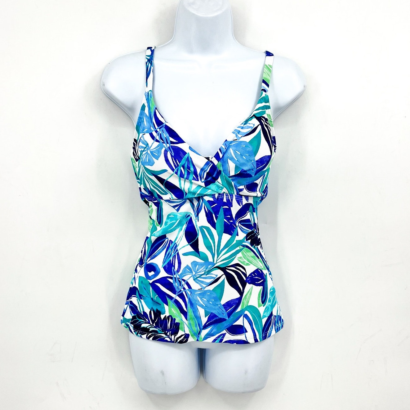 TOMMY BAHAMA Marina Underwire Tankini Top Large Beach Glass Blue Island Cays NWT
