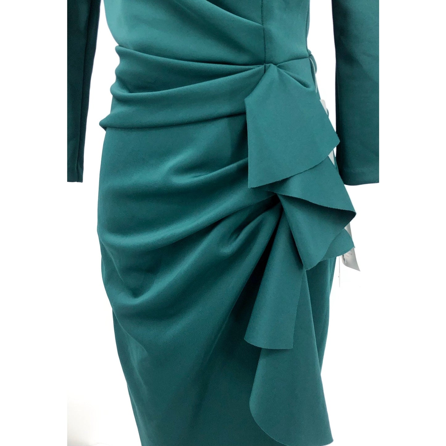 ALEX EVENINGS Allie Short Scuba Dress Size 6 Hunter Green Ruffle Long Sleeve NWT