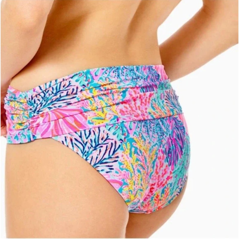 LILLY PULITZER Lagoon Sarong Hipster Bikini Bottom Size 2 Blue Splashdance NWT