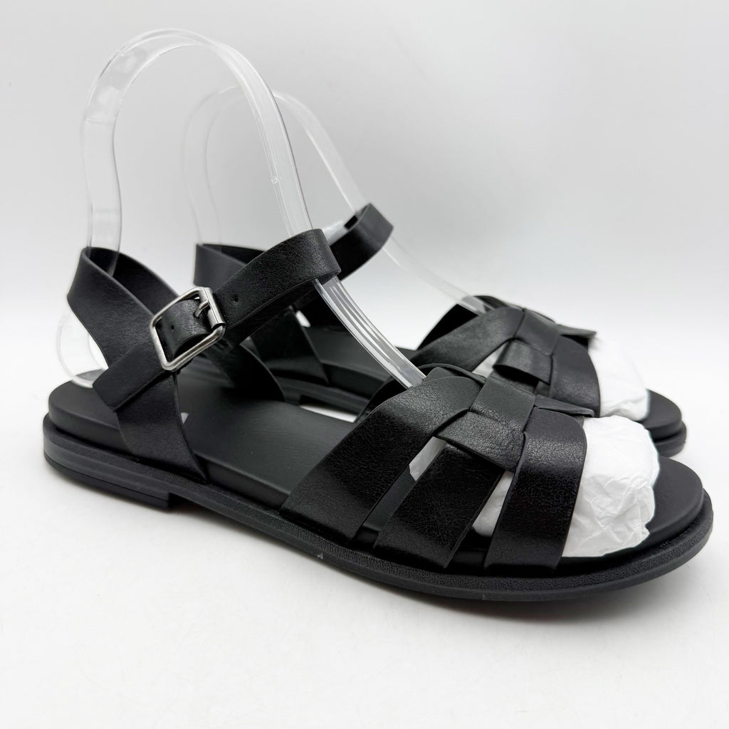 MIA Womens Flat Fisherman Sandals US 6.5 EU 36.5 Black Ankle Strap NWOB