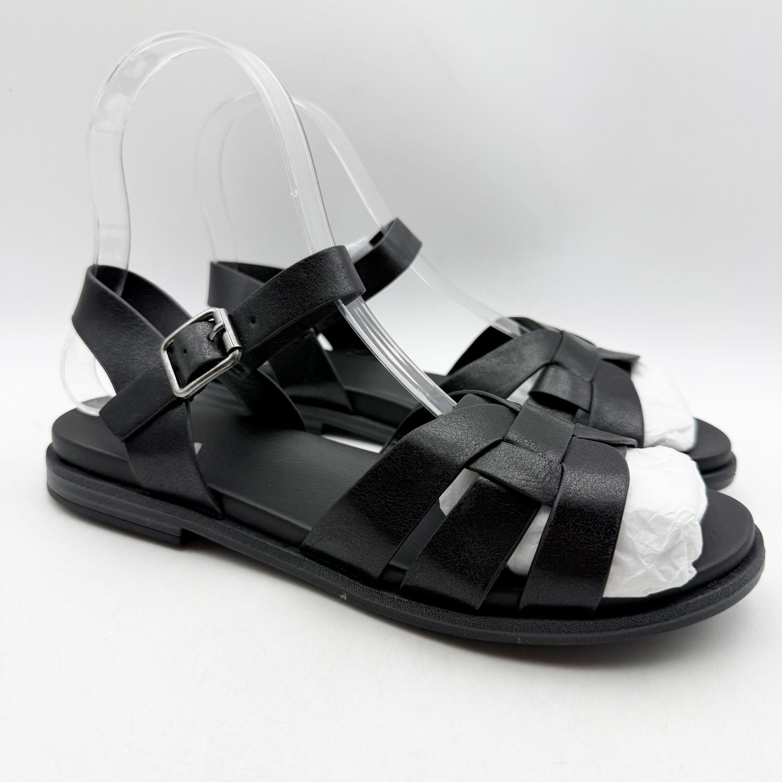 MIA Womens Flat Fisherman Sandals US 6.5 EU 36.5 Black Ankle Strap NWOB