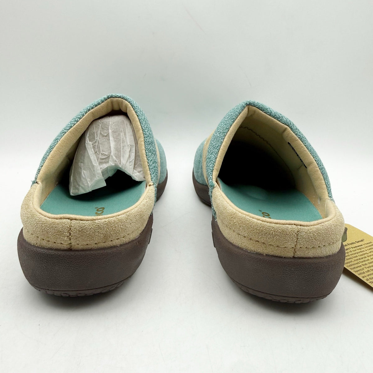 Spenco Womens Aria Slip-On Shoes Size 6.5 Wide EU 37 Teal Blue Tan NIB