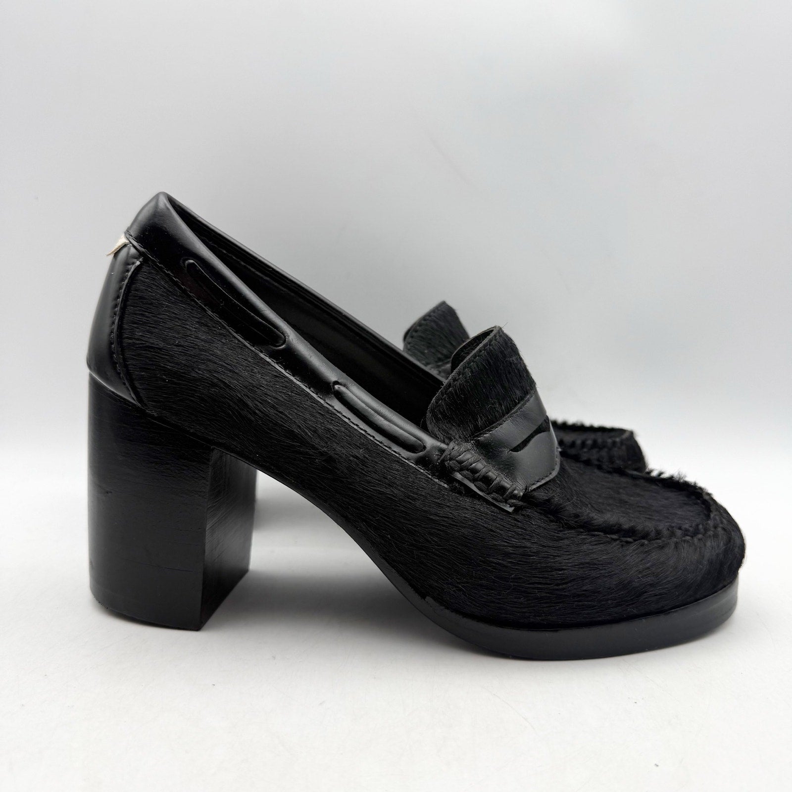 RE/DONE + Weejuns Womens Heeled Loafers US 7 M Black Calf Hair Leather NWOB