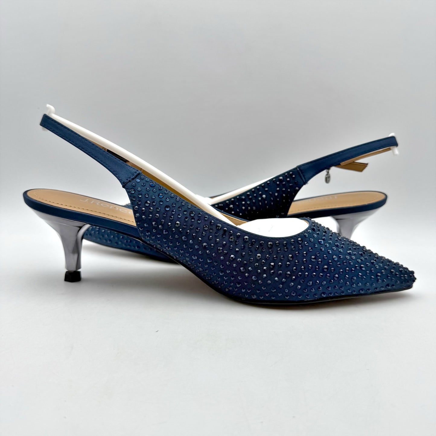 J. Renee Womens Ferryanne Kitten Heel US 12 Wide Navy Rhinestone NIB