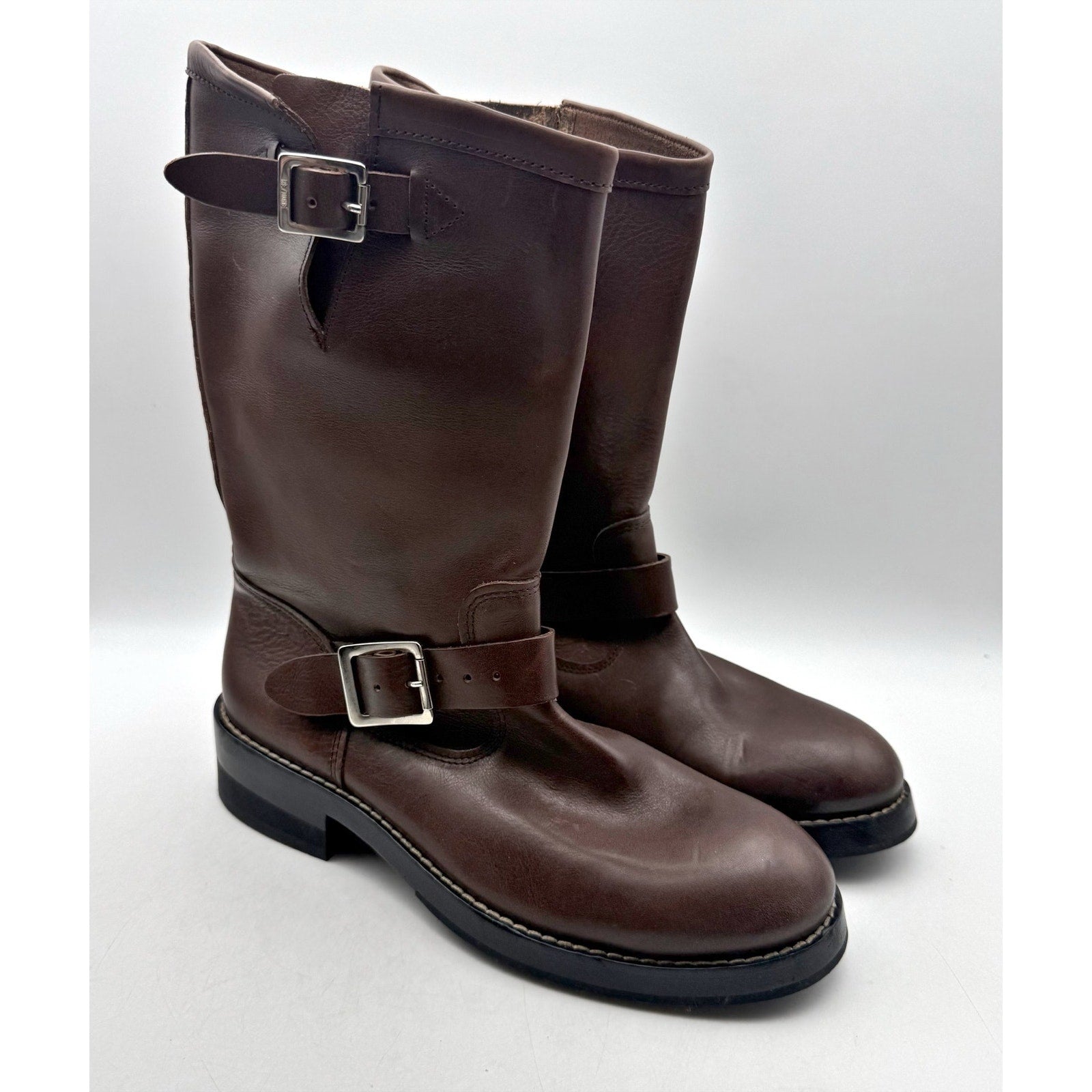 RE/DONE Women Vintage Engineer Mid Calf Boot EU 40 US 10 Dark Brown Leather NWOB