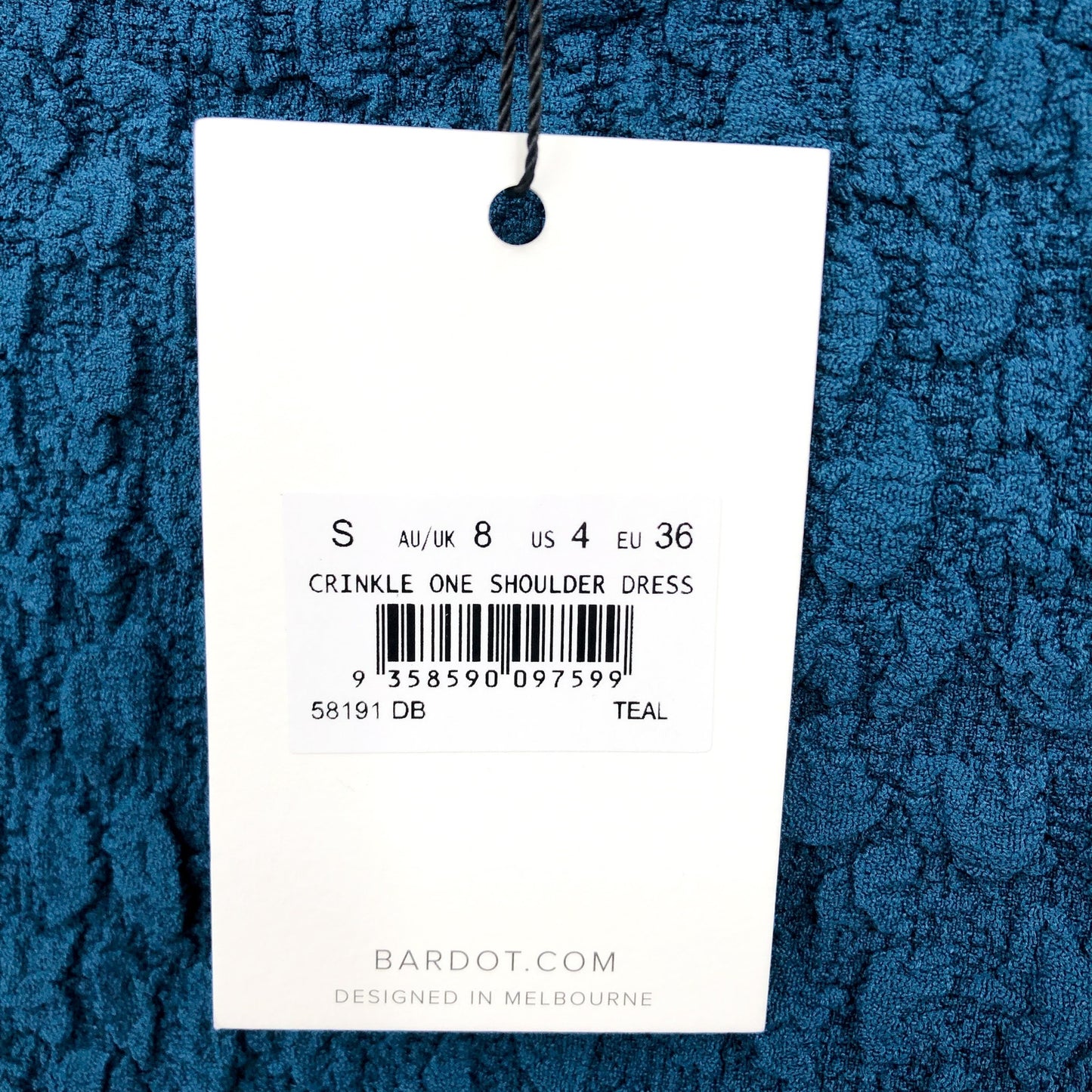 BARDOT Women's Crinkle One Shoulder Long Dress US 4 Teal Blue Long Sleeve NWT