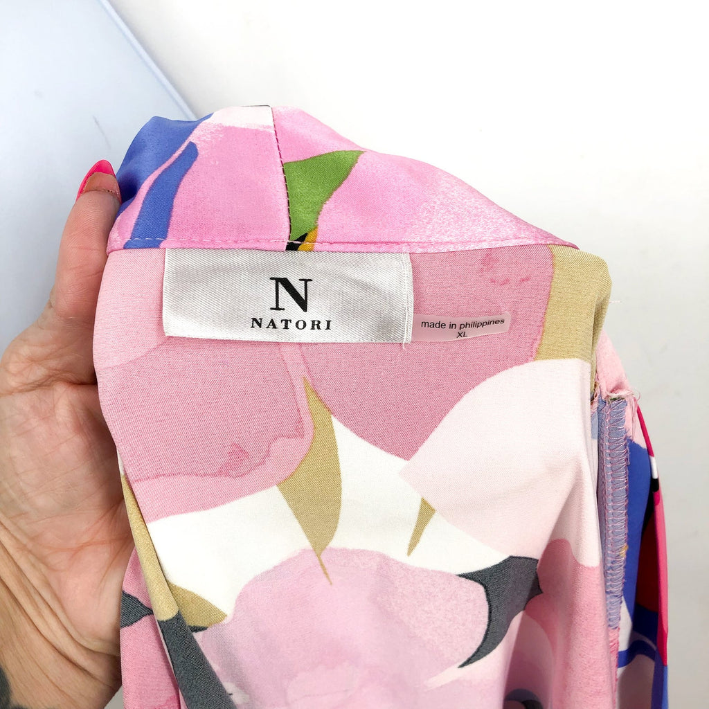 N NATORI Women's Bonita Stretch Silky Satin 49" Robe XL Pink Multi Floral NWT