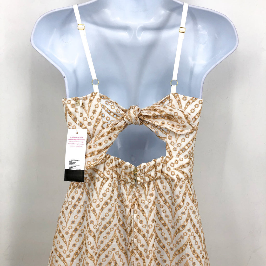 LILLY PULITZER Charlese Eyelet Halter Maxi Dress Sz 00 Tan White Sand Bar NWT