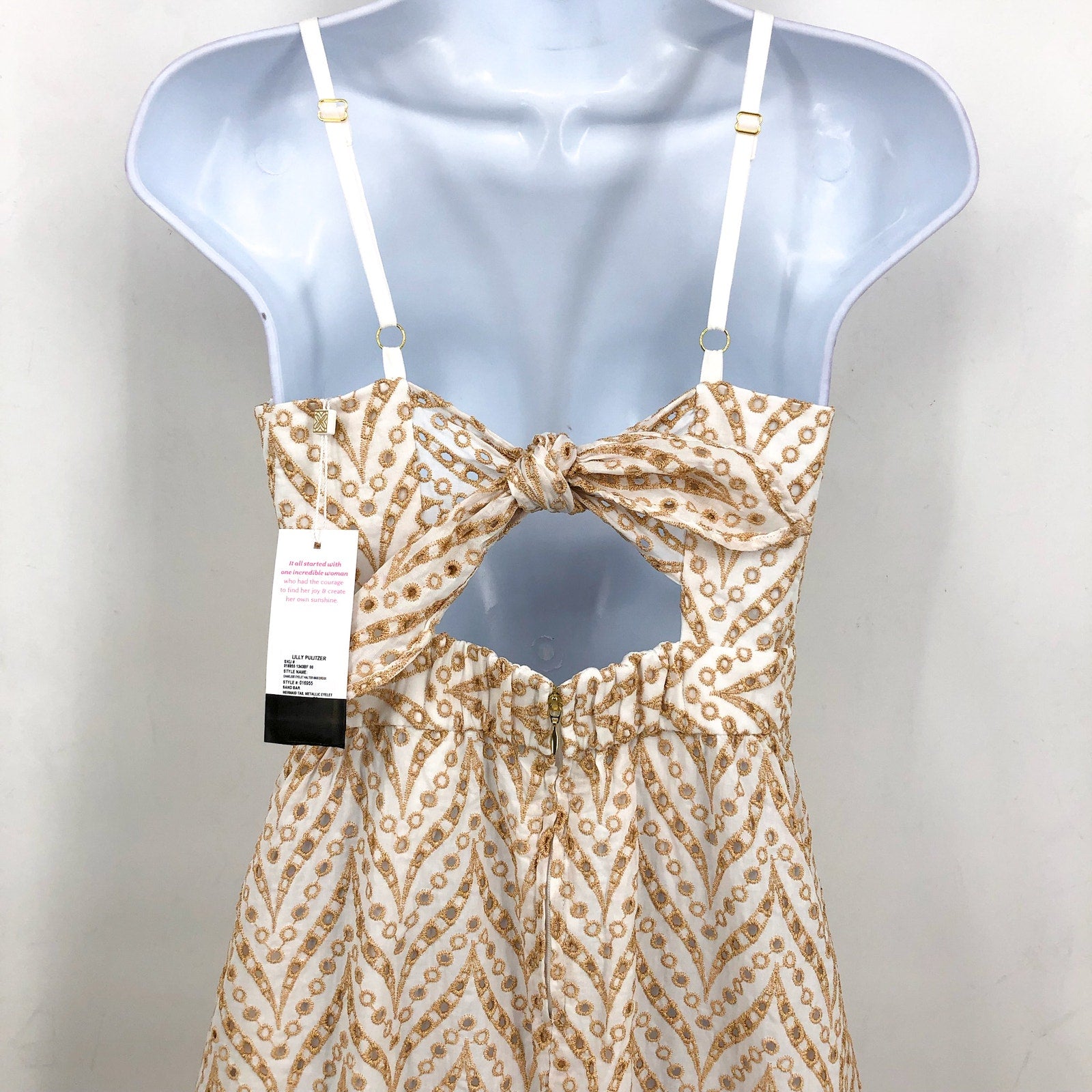 LILLY PULITZER Charlese Eyelet Halter Maxi Dress Sz 00 Tan White Sand Bar NWT