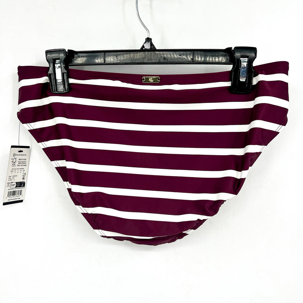 LAUREN RALPH LAUREN Womens Lago Stripe Hipster Bikini Bottom Size 12 Red NWT