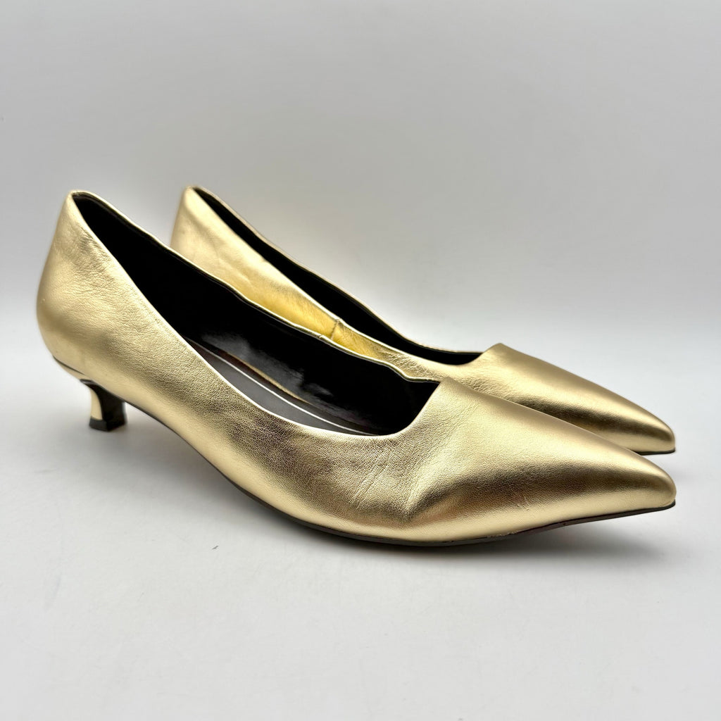 Naturalizer Womens Natalia Kitten Heels US 7 WIDE EU 37 Gold Leather NWOB