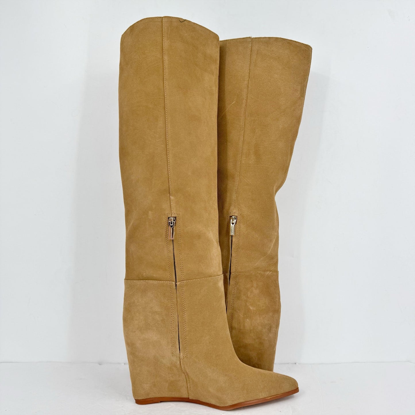 Vince Camuto Womens Tiasie Over the Knee Wedge Boots US 11 M Tan Suede NWOB