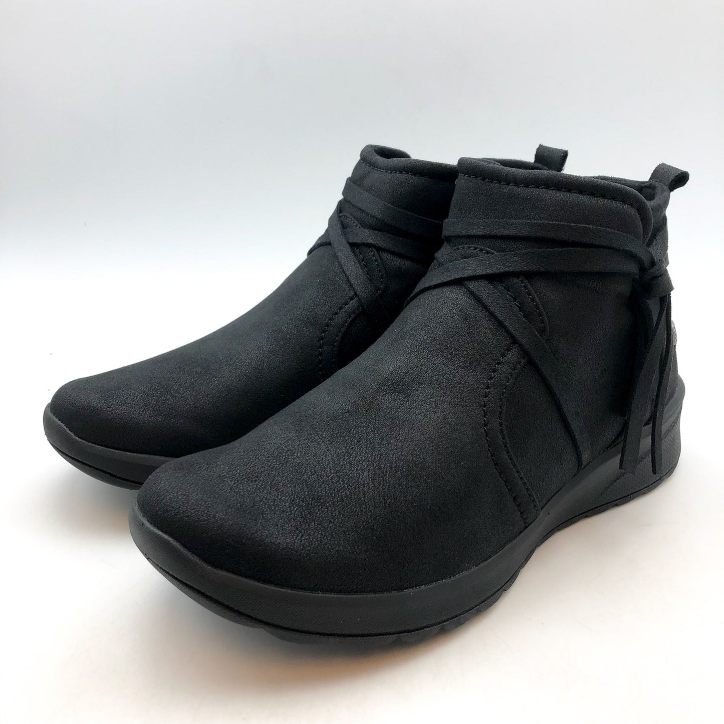 BZEES Womens Gusto Ankle Booties US 8 Wide EU 38.5 Black Fabric Wrap Tassel NIB