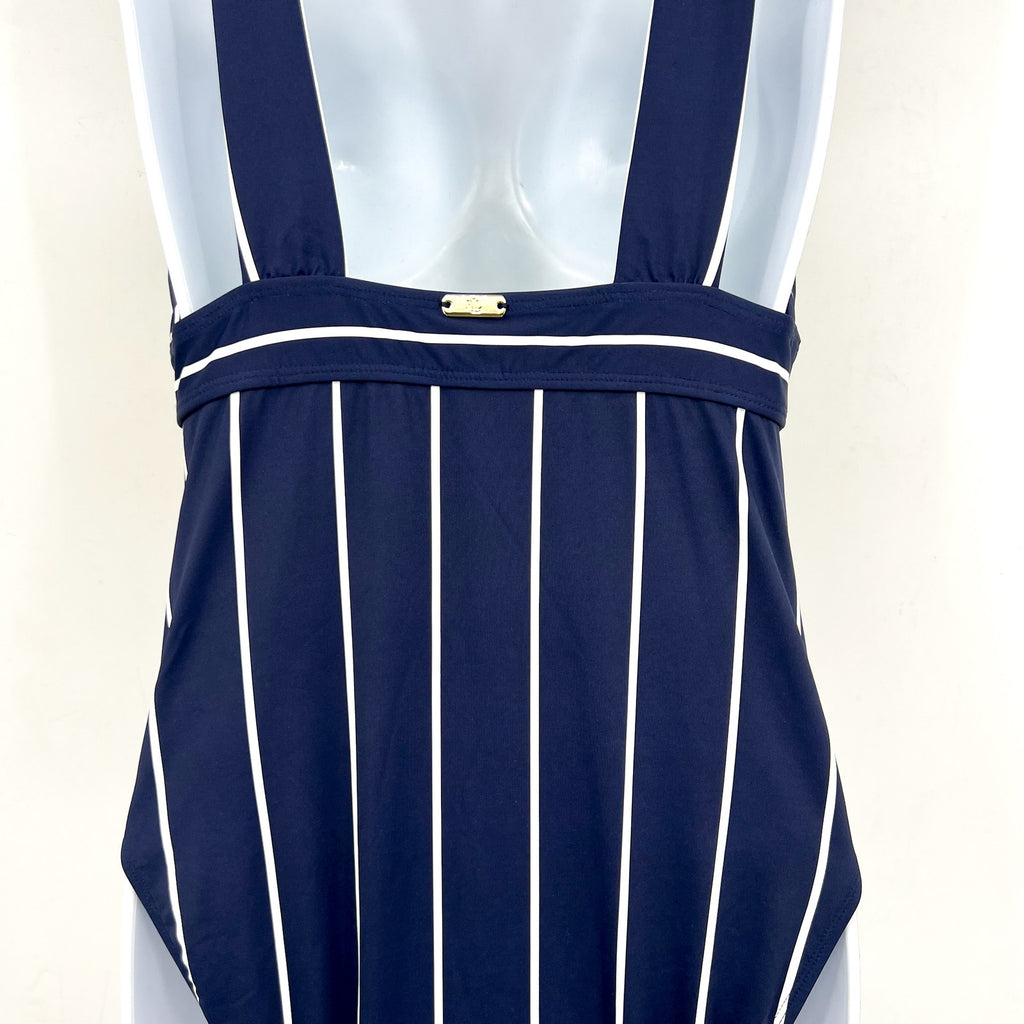LAUREN RALPH LAUREN Villa Stripe VNeck One Piece Swimsuit Size 16 Blue White NWT