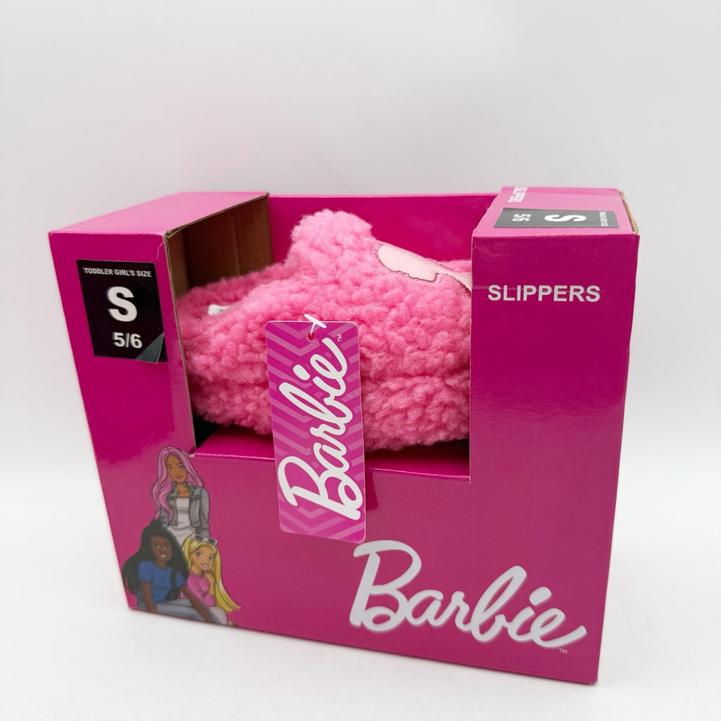 Barbie Toddler Girls Ground Up Spa Slippers US 5-6 Small Pink Faux Fur NIB