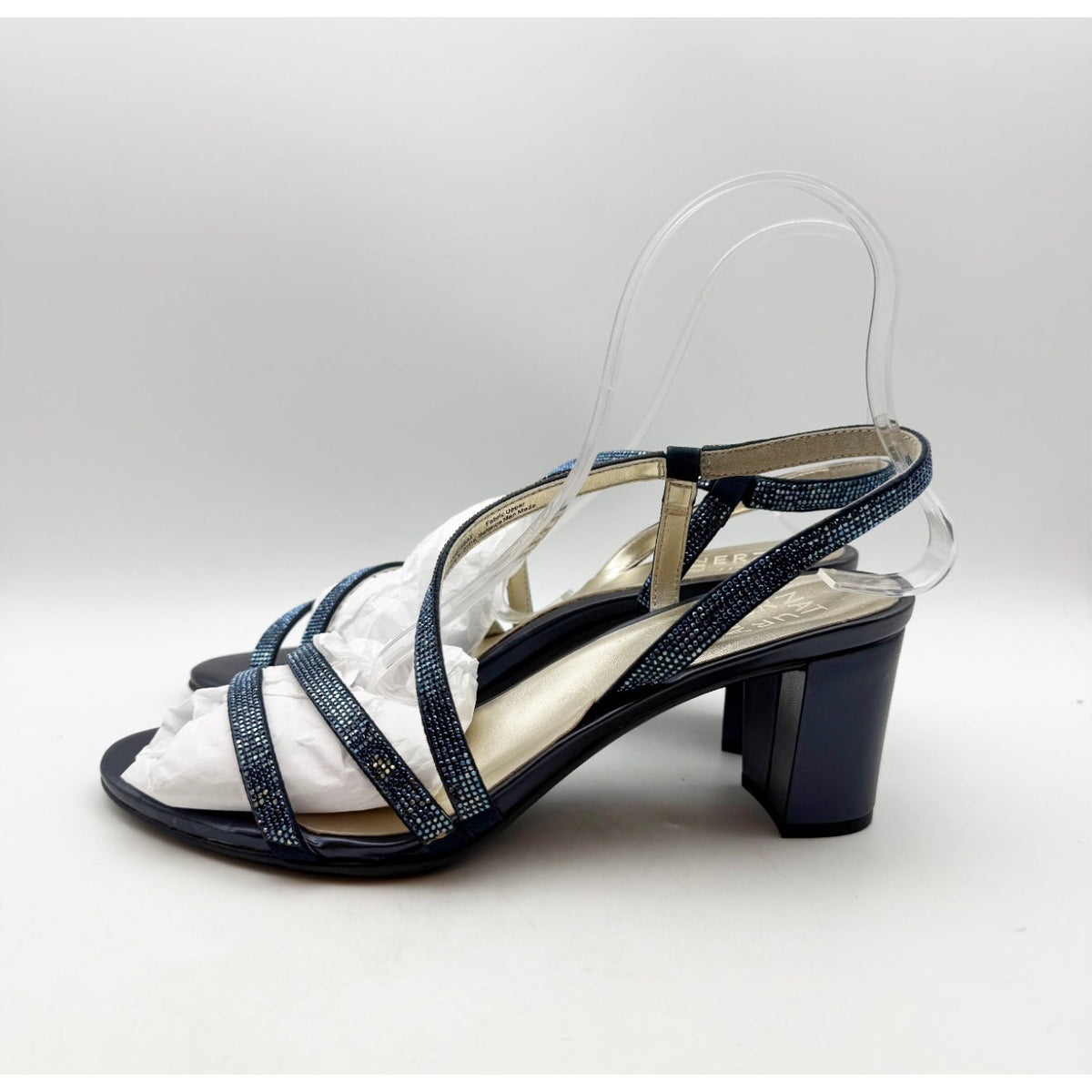 Naturalizer Womens Vanessa Heeled Sandals Size 10 Navy Blue Suede Rhinestone NIB