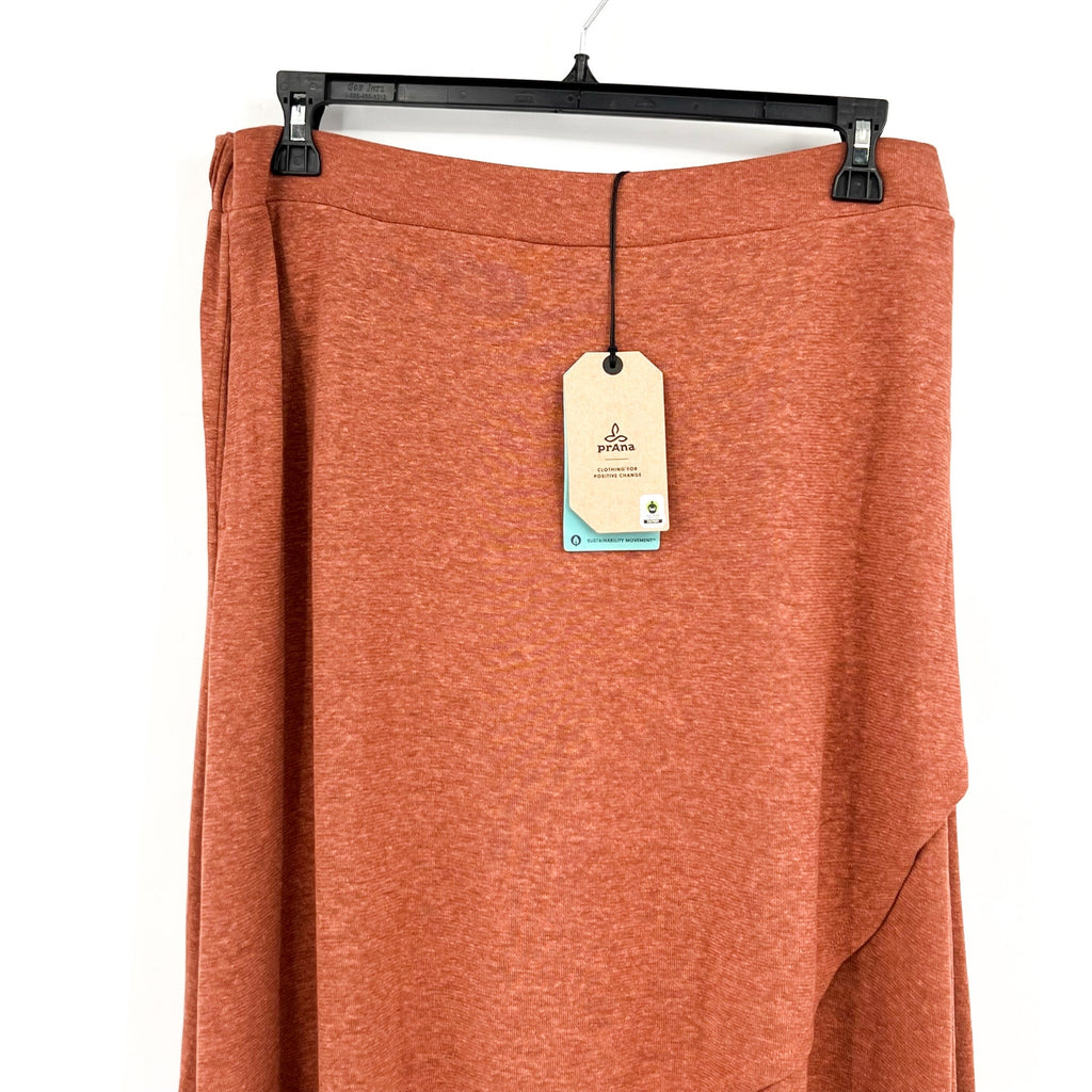 PRANA Women's Tidal Wave Midi Skirt XL Terra Orange High Low Stretch Knit NWT