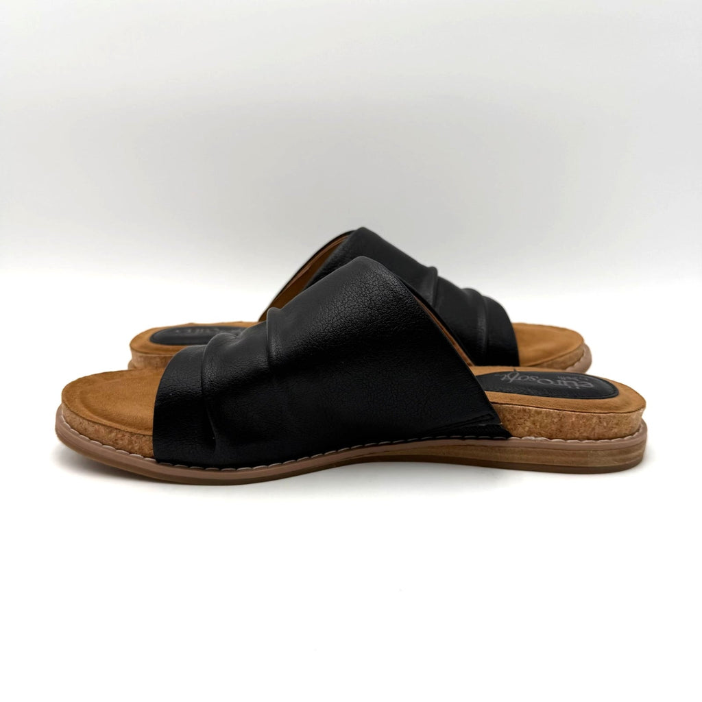 Eurosoft Womens Elesha Slide Sandals Size 8.5 Black Ruched Faux Leather NWOB