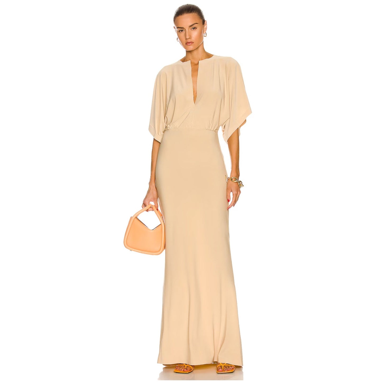 NORMA KAMALI Women's Obie Maxi Dress Large 40 Gold Blonde Stretch-jersey NWT