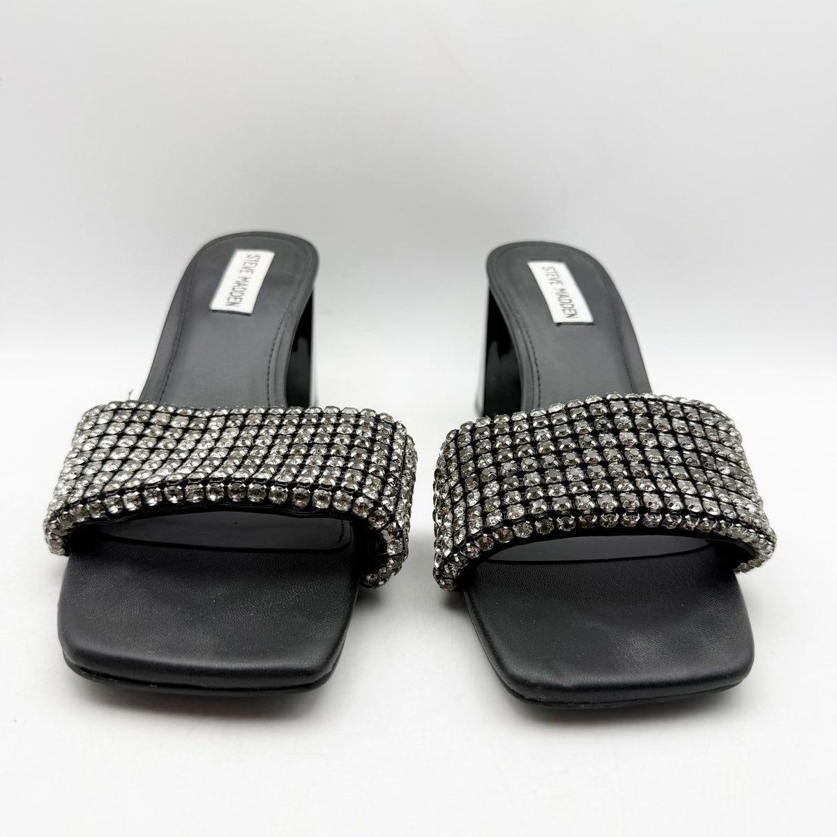 Steve Madden Womens Laney Heel Sandals Size 9.5 M Black Crystals Detail NWOB