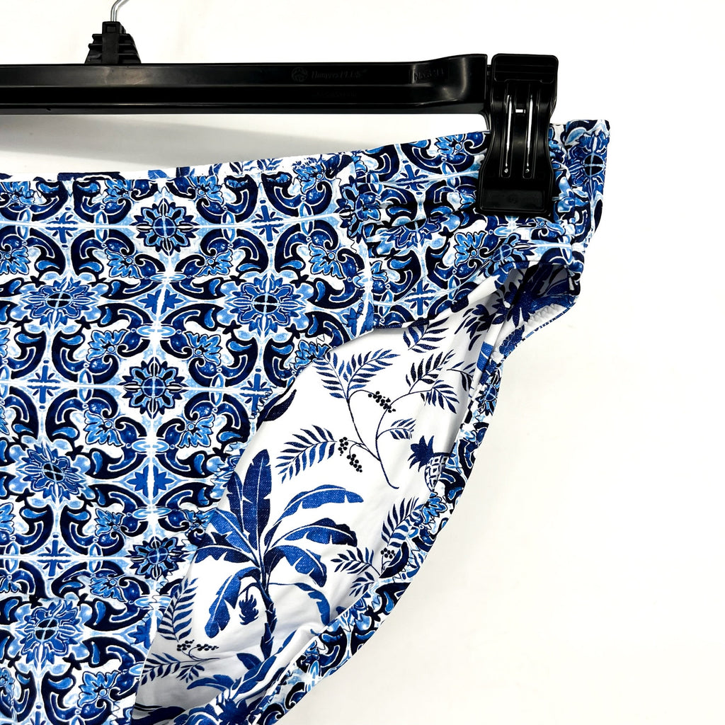 TOMMY BAHAMA Terrazzo Tile Reversible Hipster Bikini Bottom Large Blue Print NWT